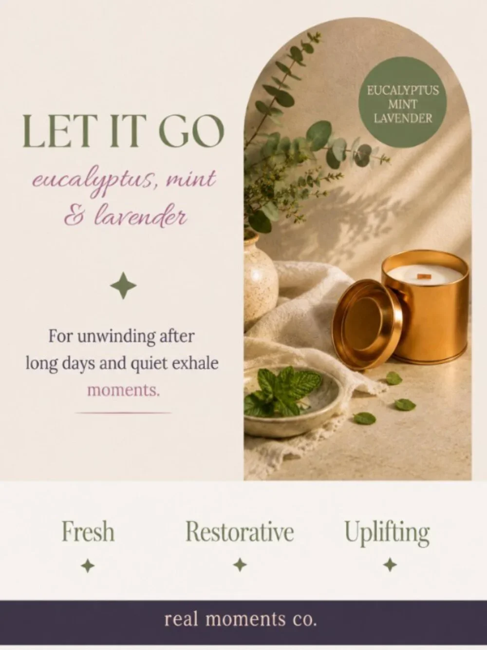 Let It Go Candle, Eucalyptus, Mint & Lavender, Self Care Candle Gift Set